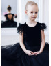 Black Velvet Feather Keyhole Back Flower Girl Dress